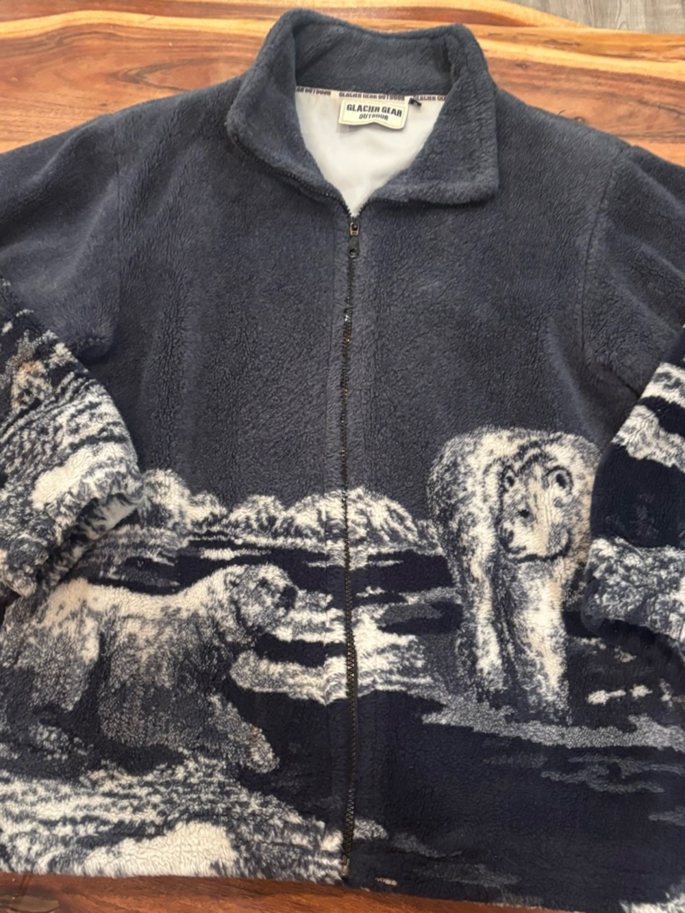Glacier Gear Women's Polar Bear Print Fleece Jacket - Navy VINTAGE